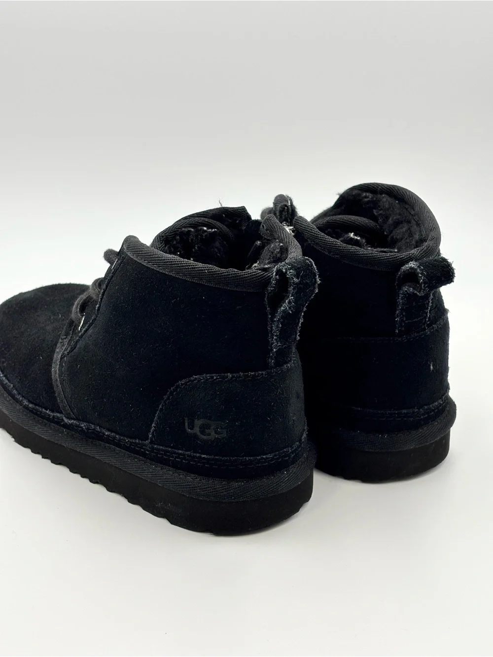 UGG Kids Black Suede Lace-Up Ankle Boots with Fleece Lining Size 12 Toddler